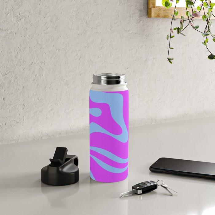 Modern Retro Liquid Swirl Fluid Abstract Pattern Bright Violet and Blue Water Bottle Gallery Image 4