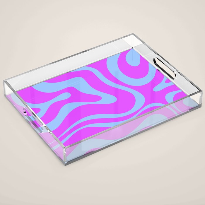 Modern Retro Liquid Swirl Fluid Abstract Pattern Bright Violet and Blue Acrylic Tray Gallery Image 1