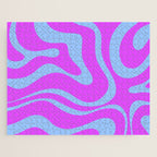 Modern Retro Liquid Swirl Fluid Abstract Pattern Bright Violet and Blue Jigsaw Puzzle Gallery Image 1