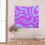 Modern Retro Liquid Swirl Fluid Abstract Pattern Bright Violet and Blue Wall Tapestry Gallery Image 2