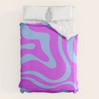 Modern Retro Liquid Swirl Fluid Abstract Pattern Bright Violet and Blue Duvet Cover Gallery Image 6