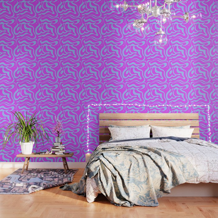 Modern Retro Liquid Swirl Fluid Abstract Pattern Bright Violet and Blue Wallpaper Gallery Image 3