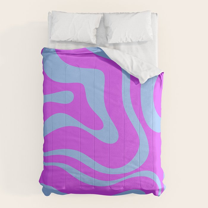 Modern Retro Liquid Swirl Fluid Abstract Pattern Bright Violet and Blue Comforter Gallery Image 1