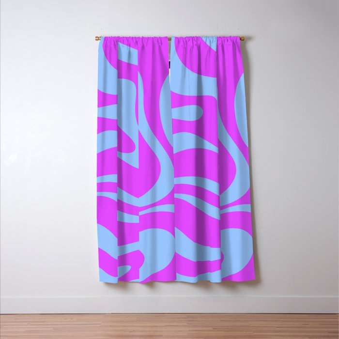 Modern Retro Liquid Swirl Fluid Abstract Pattern Bright Violet and Blue Window Curtain Gallery Image 3
