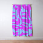 Modern Retro Liquid Swirl Fluid Abstract Pattern Bright Violet and Blue Window Curtain Gallery Image 3