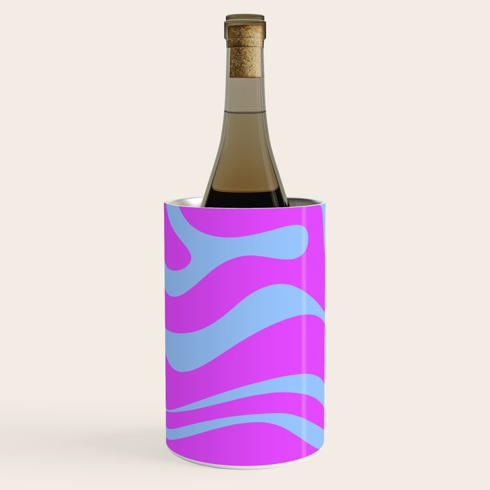 Modern Retro Liquid Swirl Fluid Abstract Pattern Bright Violet and Blue Wine Chiller Gallery Image 2