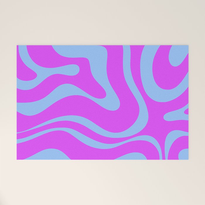 Modern Retro Liquid Swirl Fluid Abstract Pattern Bright Violet and Blue Welcome Mat Gallery Image 1