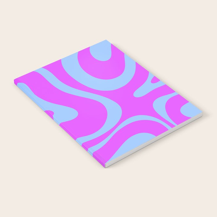 Modern Retro Liquid Swirl Fluid Abstract Pattern Bright Violet and Blue Notebook Gallery Image 2