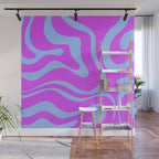 Modern Retro Liquid Swirl Fluid Abstract Pattern Bright Violet and Blue Wall Mural Gallery Image 1