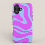 Modern Retro Liquid Swirl Fluid Abstract Pattern Bright Violet and Blue iPhone Case Gallery Image 1