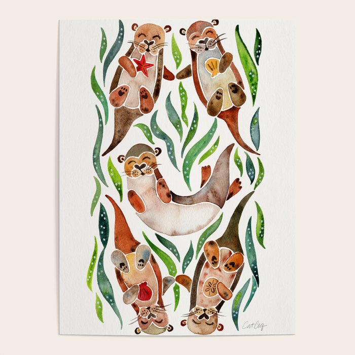 Five Otters - Green Seaweed Poster Gallery Image 4