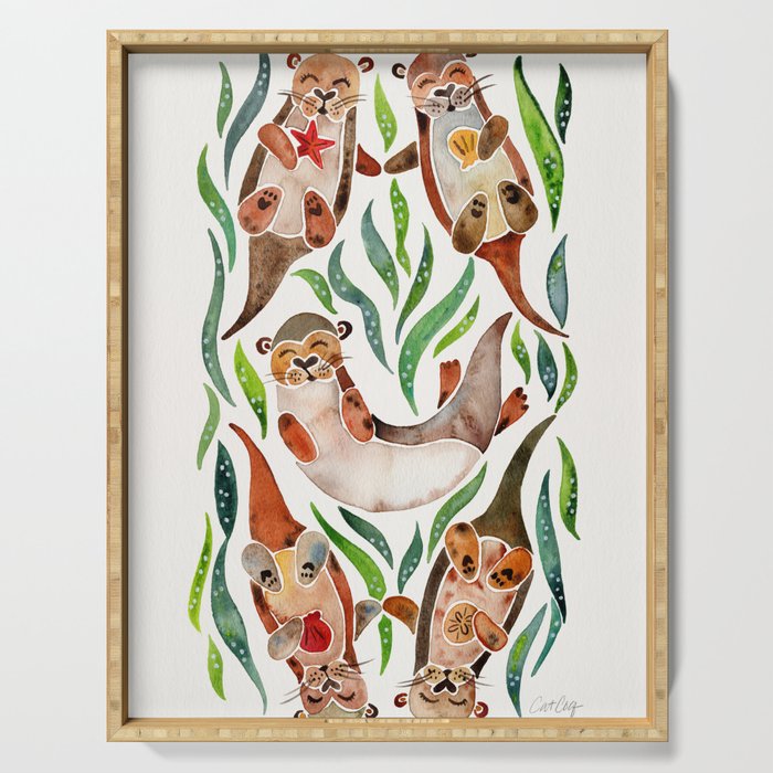 Five Otters - Green Seaweed Serving Tray Gallery Image 1