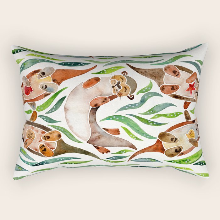 Five Otters - Green Seaweed Rectangular Pillow Gallery Image 1