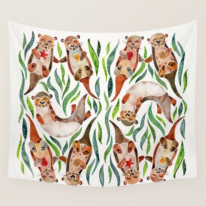 Five Otters - Green Seaweed Wall Tapestry Gallery Image 4