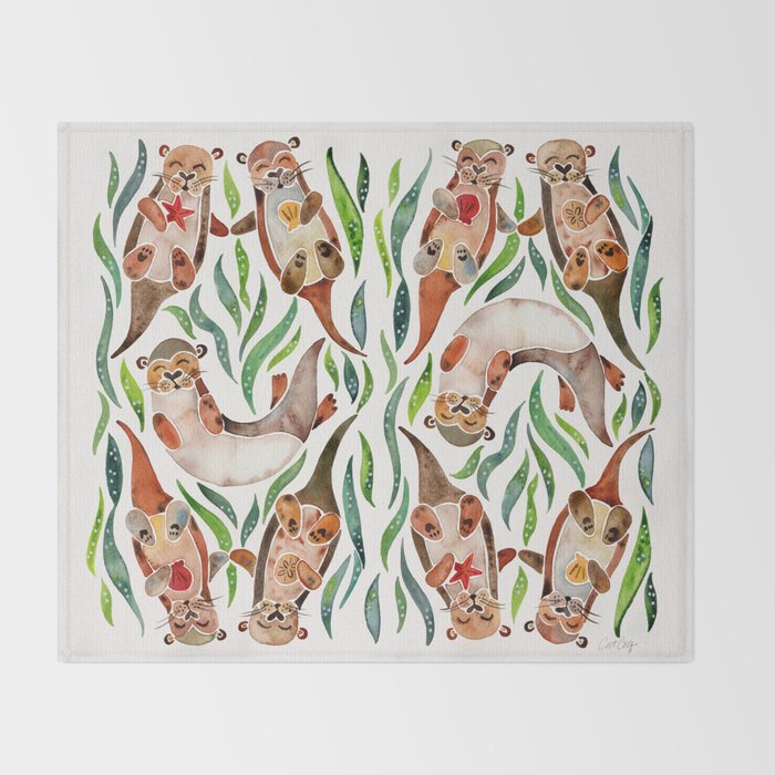 Five Otters - Green Seaweed Throw Blanket Gallery Image 2