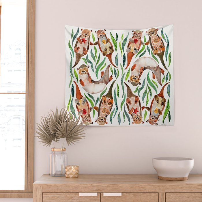 Five Otters - Green Seaweed Wall Tapestry Gallery Image 2