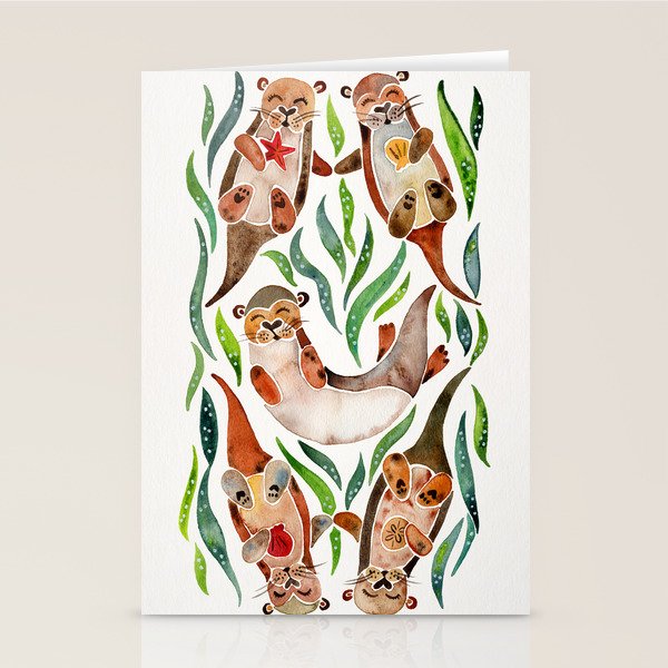Five Otters - Green Seaweed Stationery Card Gallery Image 1