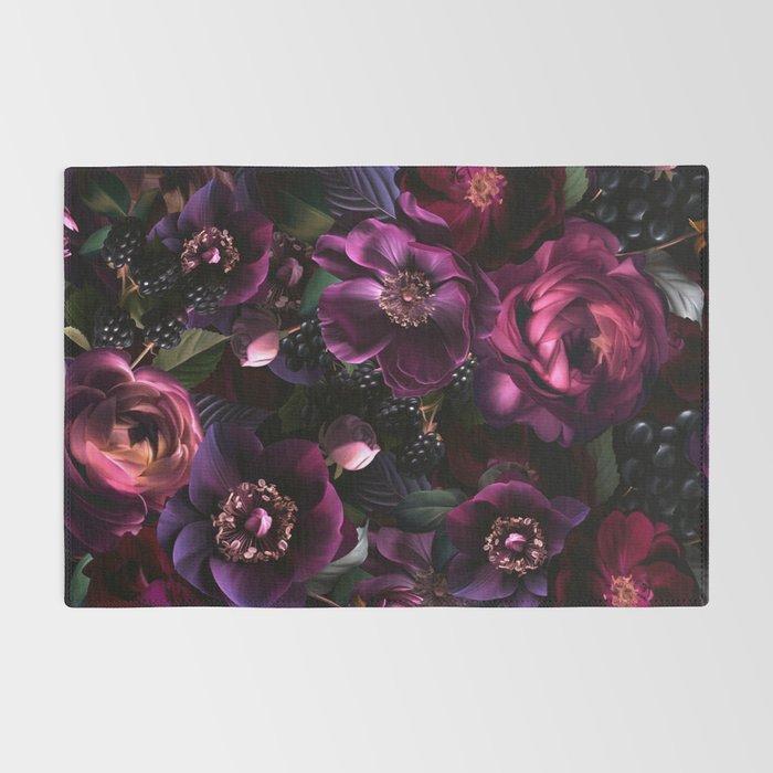 Vintage Spring Night Romanticism: Maximalism Purple Bold Moody Florals - Antiqued burgundy Roses and Peonies Nostalgic Gothic  - Antique Botany Wallpaper and Victorian Goth Mystic inspired Rug Gallery Image 2