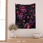 Vintage Spring Night Romanticism: Maximalism Purple Bold Moody Florals - Antiqued burgundy Roses and Peonies Nostalgic Gothic  - Antique Botany Wallpaper and Victorian Goth Mystic inspired Wall Tapestry Gallery Image 2