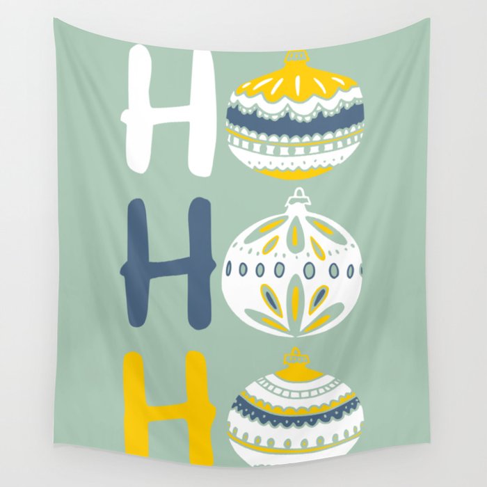 HoHoHo Cheerful little Christmas Illustration mint Wall Tapestry Gallery Image 4