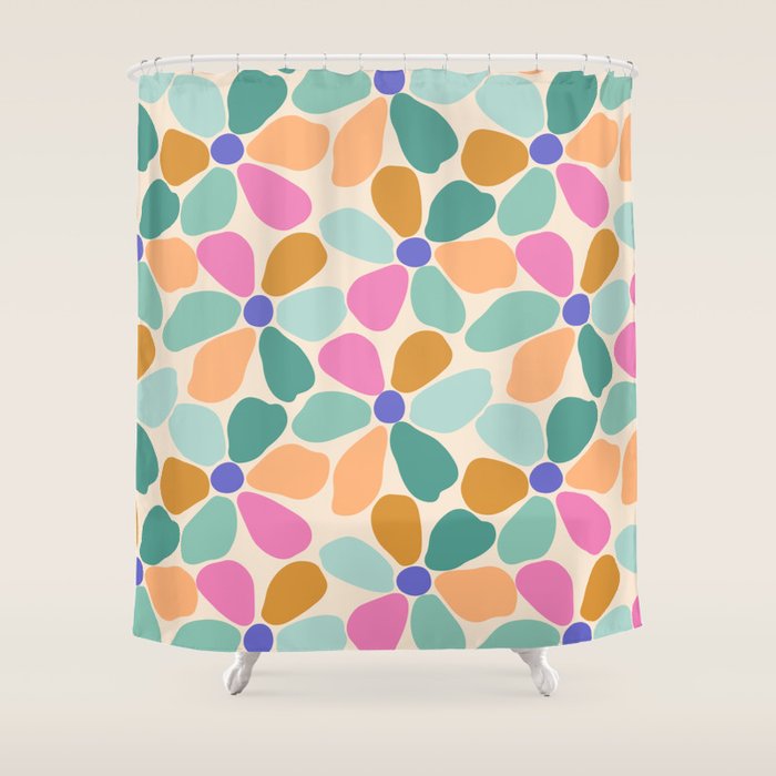 Jelly Bean Retro Flower Shower Curtain Gallery Image 1