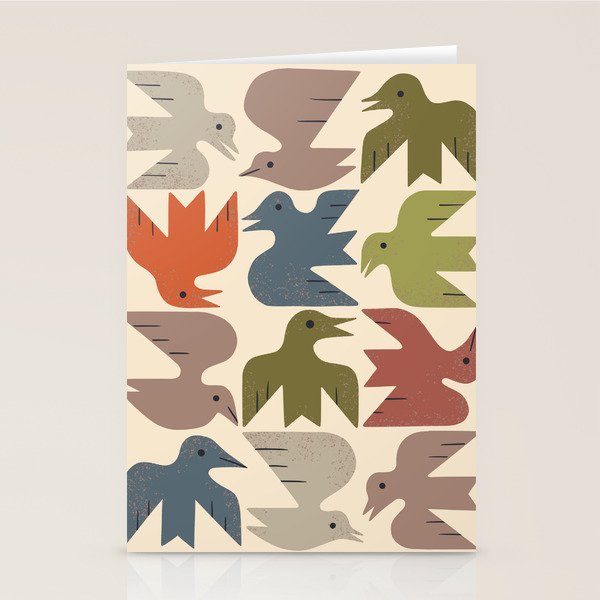Midcentury Bird Grid Stationery Card Gallery Image 1
