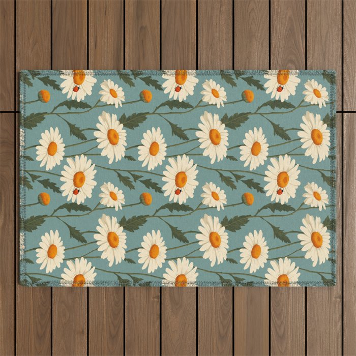 Charming Daisies with Ladybug Outdoor Rug Gallery Image 1