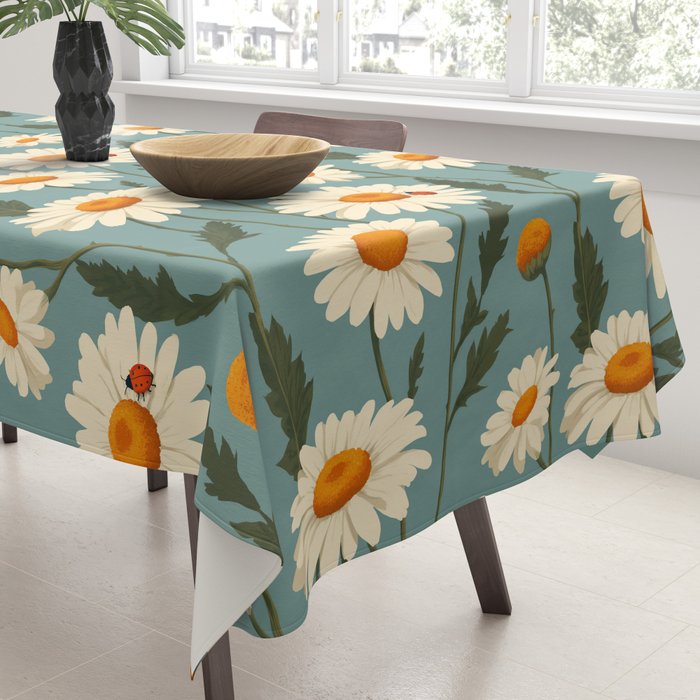 Charming Daisies with Ladybug Tablecloth Gallery Image 3