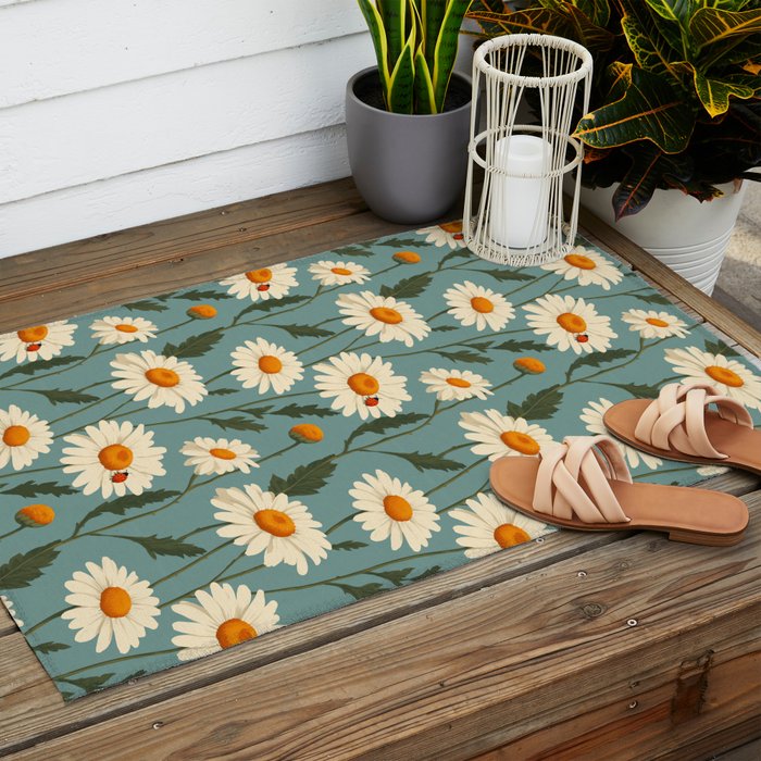 Charming Daisies with Ladybug Outdoor Rug Gallery Image 2
