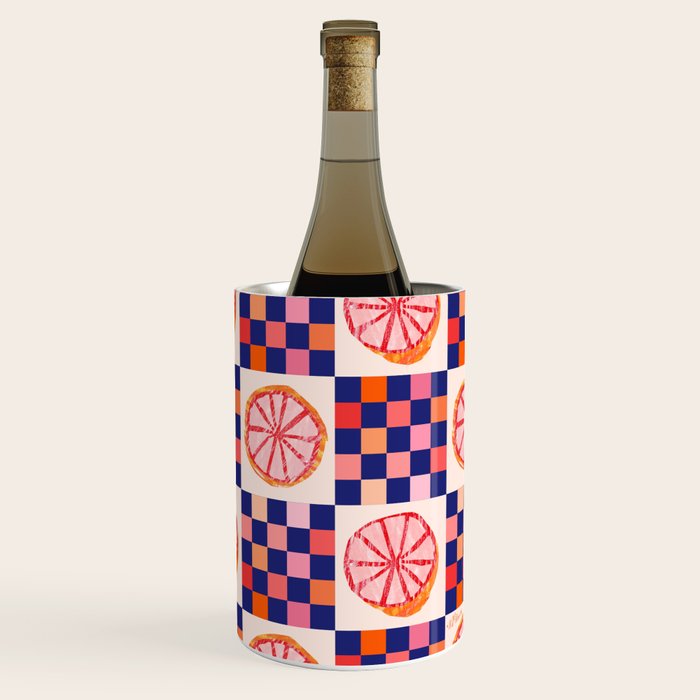 Checkered Sliced Citrus Fruit in Navy & Peachy Pink Wine Chiller Gallery Image 3