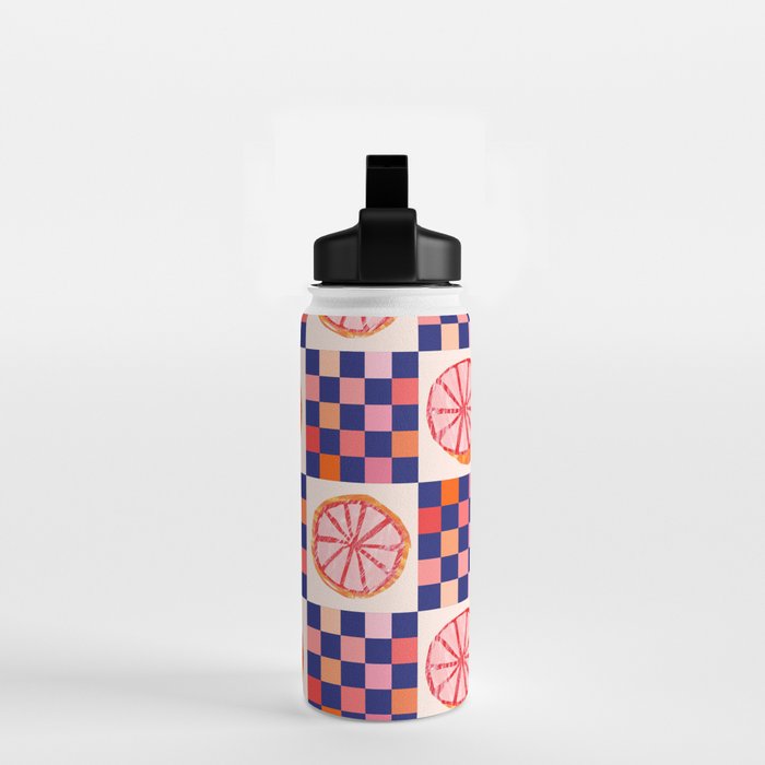 Checkered Sliced Citrus Fruit in Navy & Peachy Pink Water Bottle Gallery Image 2