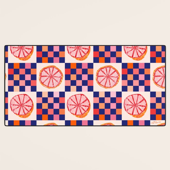 Checkered Sliced Citrus Fruit in Navy & Peachy Pink Desk Mat Gallery Image 3
