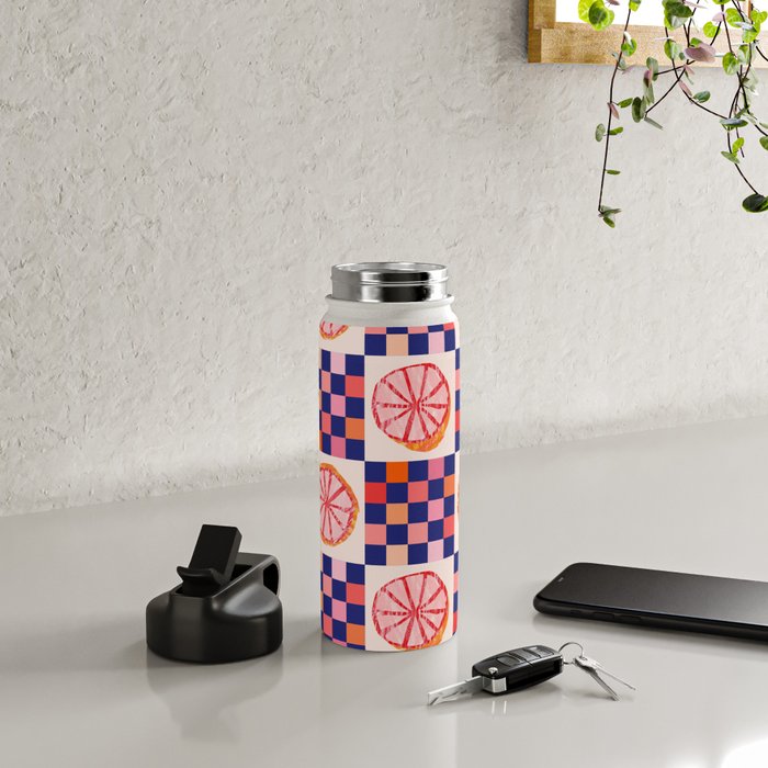 Checkered Sliced Citrus Fruit in Navy & Peachy Pink Water Bottle Gallery Image 4