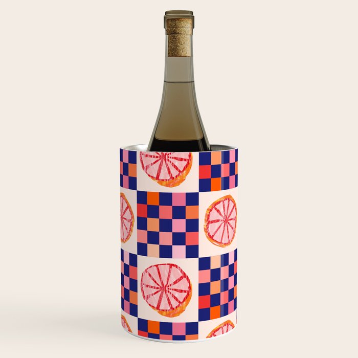 Checkered Sliced Citrus Fruit in Navy & Peachy Pink Wine Chiller Gallery Image 1