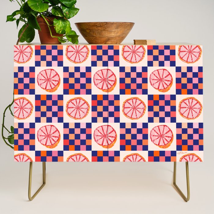 Checkered Sliced Citrus Fruit in Navy & Peachy Pink Credenza Gallery Image 1