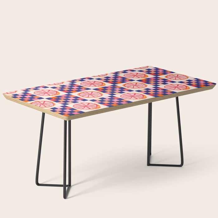 Checkered Sliced Citrus Fruit in Navy & Peachy Pink Coffee Table Gallery Image 1