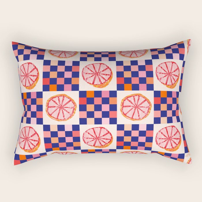 Checkered Sliced Citrus Fruit in Navy & Peachy Pink Rectangular Pillow Gallery Image 2