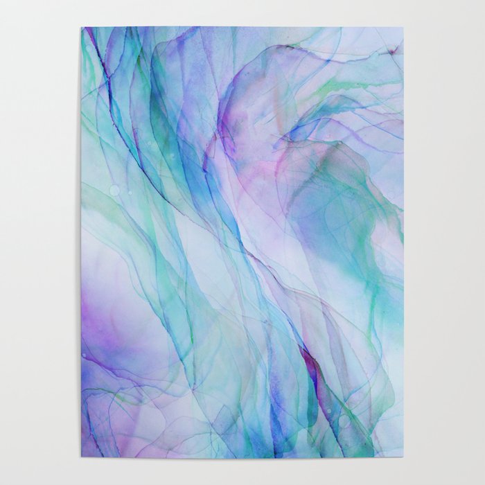 Pastel Violet Turquoise Abstract Ink Painting Poster Gallery Image 4