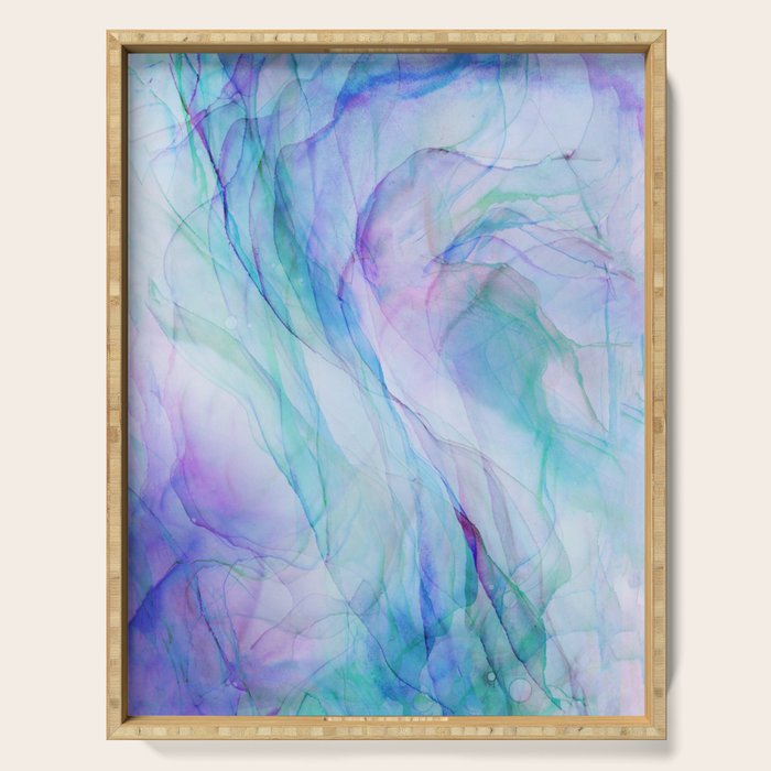 Pastel Violet Turquoise Abstract Ink Painting Serving Tray Gallery Image 1