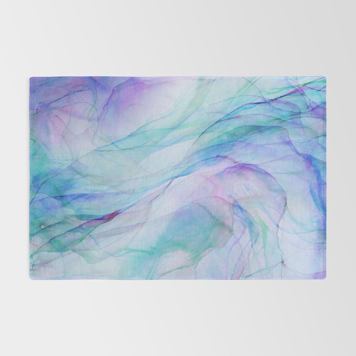 Pastel Violet Turquoise Abstract Ink Painting Rug Gallery Image 2