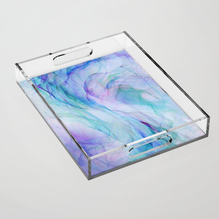Pastel Violet Turquoise Abstract Ink Painting Acrylic Tray Gallery Image 1