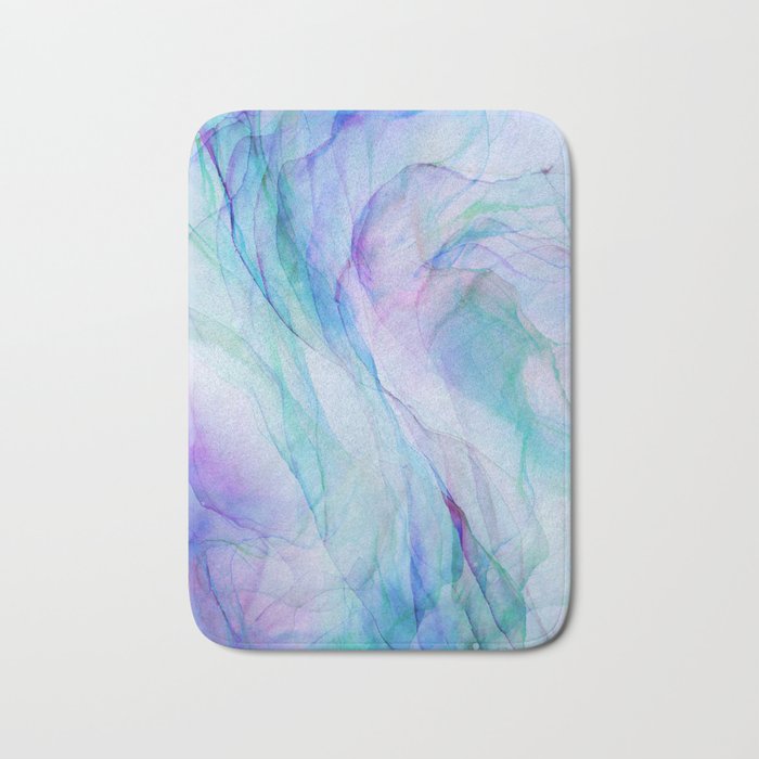 Pastel Violet Turquoise Abstract Ink Painting Bath Mat