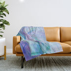 Pastel Violet Turquoise Abstract Ink Painting Throw Blanket Gallery Image 1