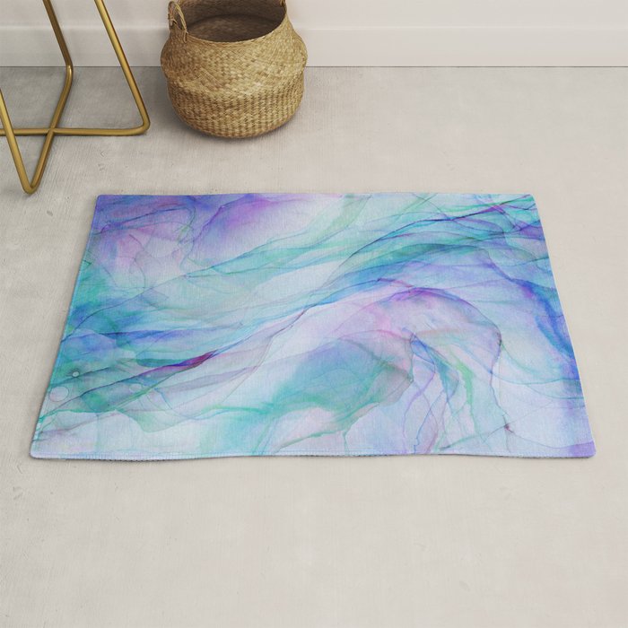 Pastel Violet Turquoise Abstract Ink Painting Rug Gallery Image 1