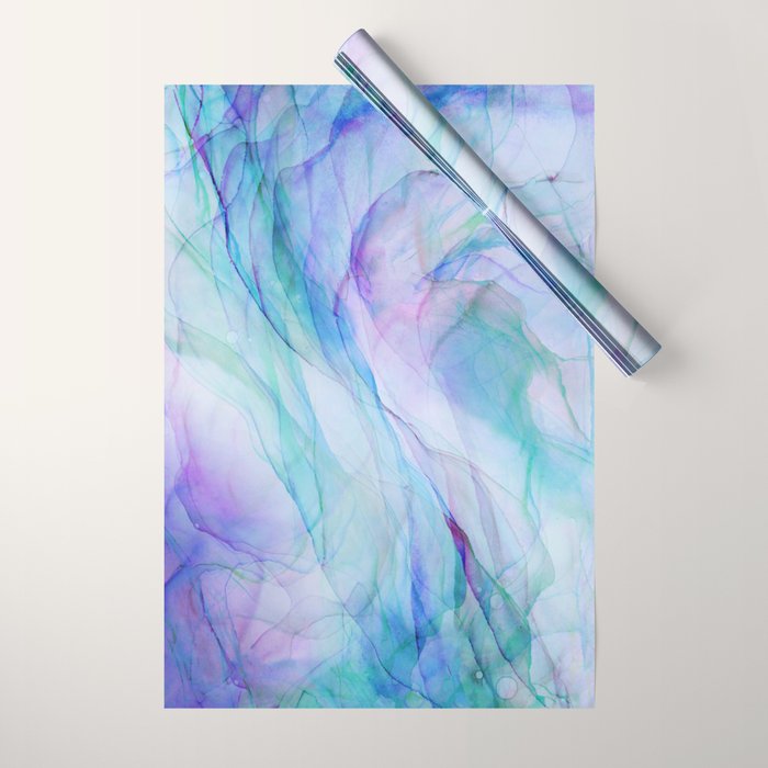 Pastel Violet Turquoise Abstract Ink Painting Wrapping Paper Gallery Image 1