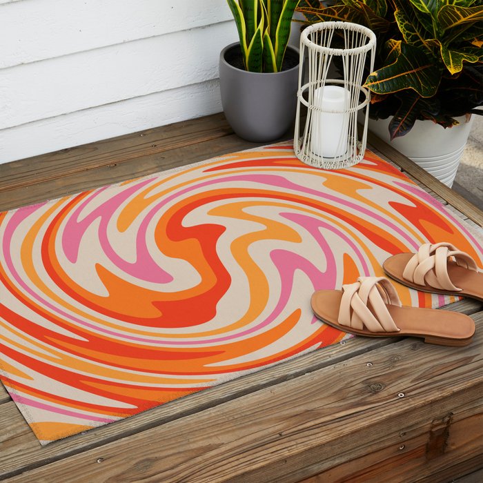 70s Retro Swirl Color Abstract Outdoor Rug Gallery Image 2