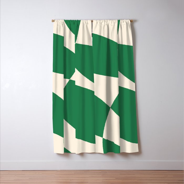 Abstract Mid-Century Composition in Green & Off White Window Curtain Gallery Image 3