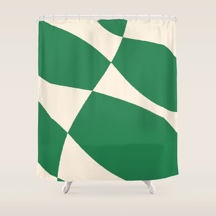 Abstract Mid-Century Composition in Green & Off White Shower Curtain Gallery Image 1