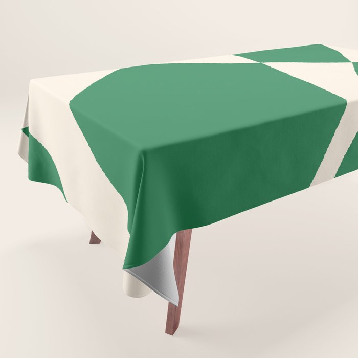 Abstract Mid-Century Composition in Green & Off White Tablecloth Gallery Image 1