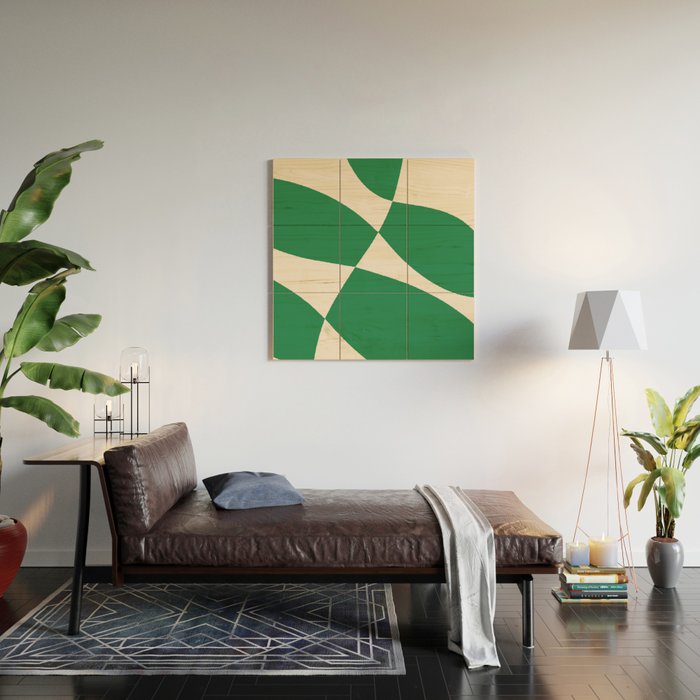 Abstract Mid-Century Composition in Green & Off White Wood Wall Art Gallery Image 2